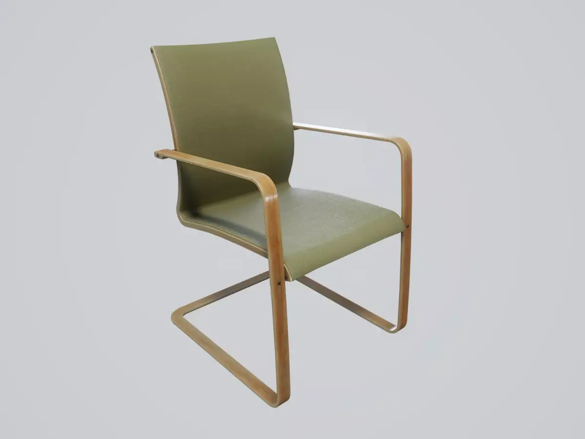 Modern chair sage green textile - pecan wood Low-poly 3D model