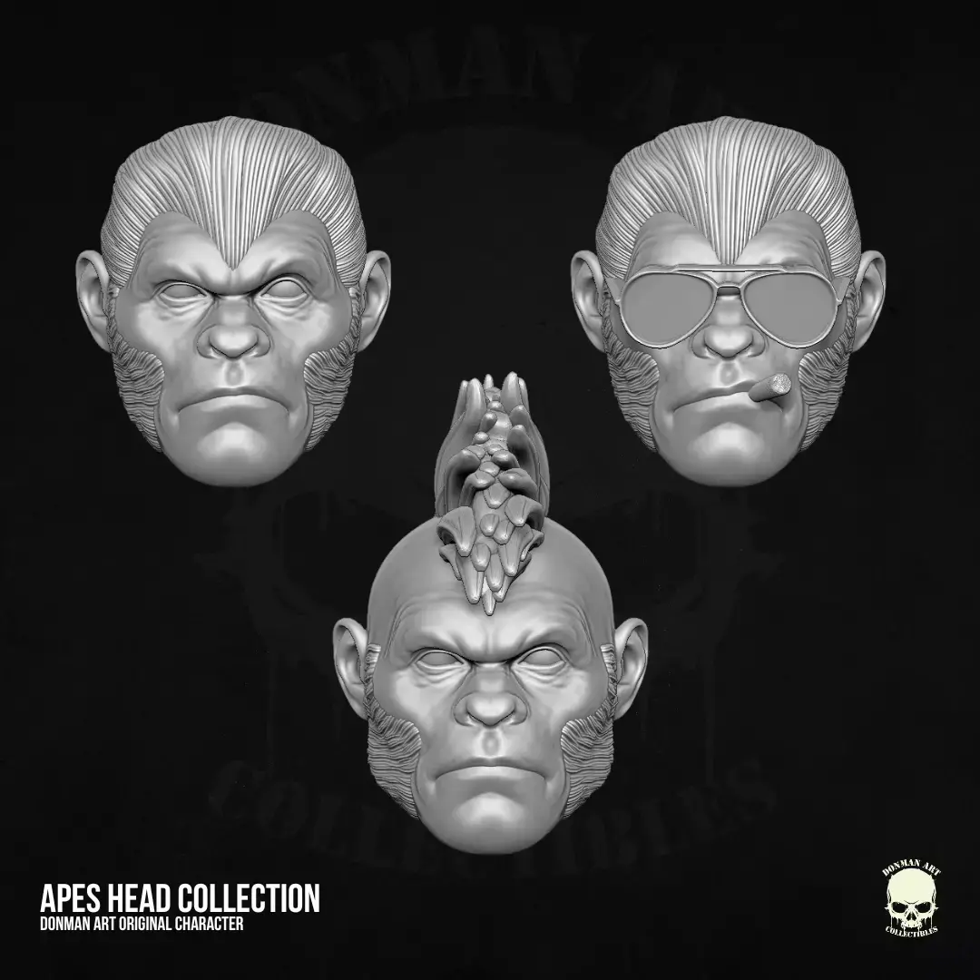 Ape Heads Collection 3D Printable Files For Action Figures 3D print model