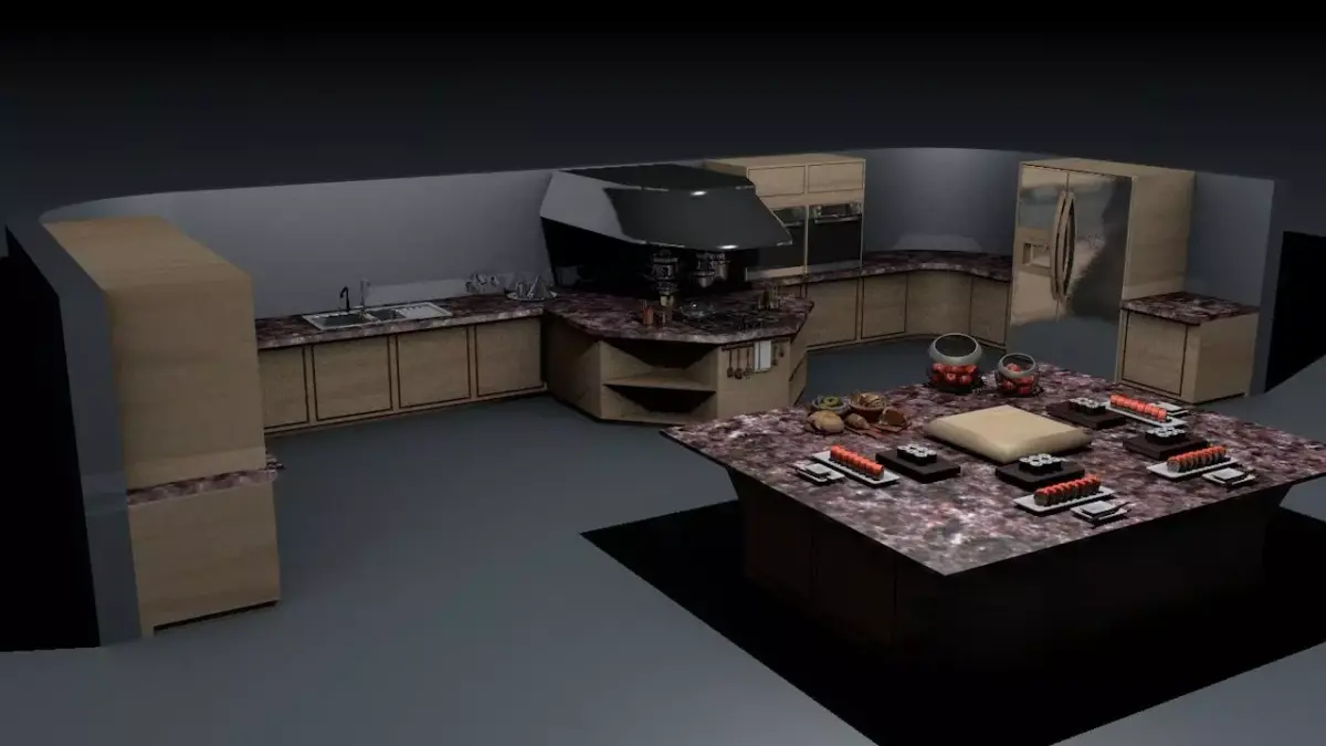 Kitchen with marble counter tops Free 3D model