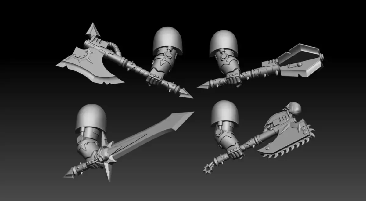 4 HANDS WITH POWER WEAPONS 3D print model