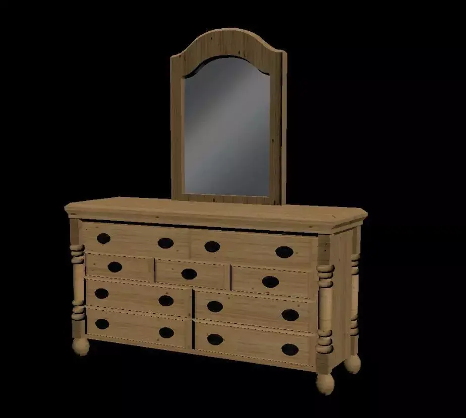 Wide Wooden Dresser Free low-poly 3D model