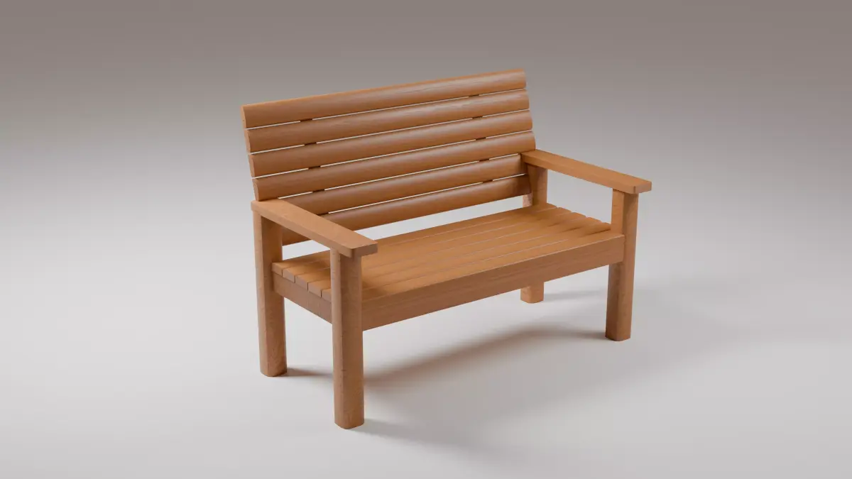 wooden bench Low-poly 3D model 11