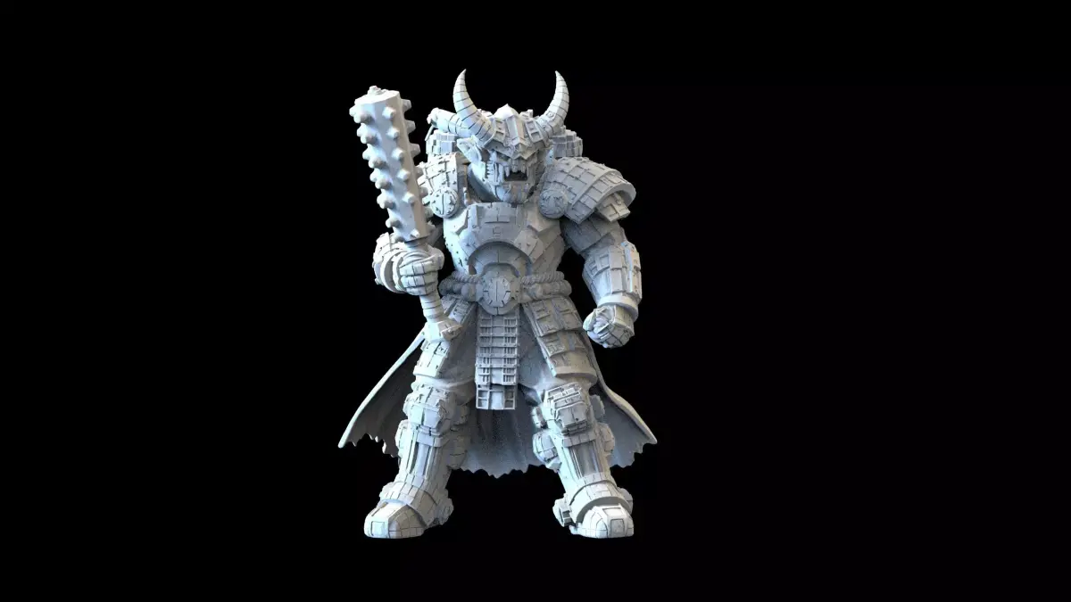 Sci-Fi Demon Warrior STL  Grimdark Armored Fighter Spiked Club 3D print model