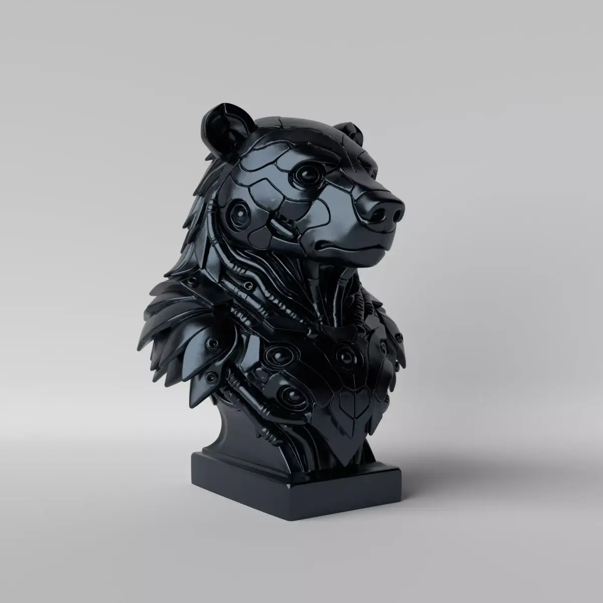 Cyber Bear Futuristic Mecha Bear Bust 3D print model