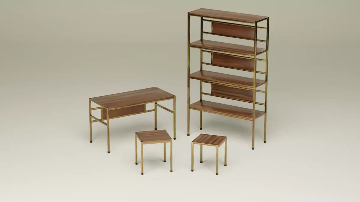 Student Study Set - Lacquered Teak Polished Bronze - AMS03 Free 3D model
