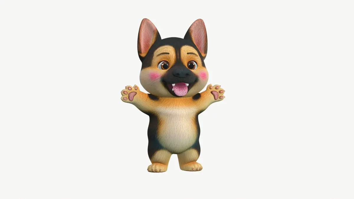 Cartoon Realistic 3D German Shepherd Stylized PBR 3D model
