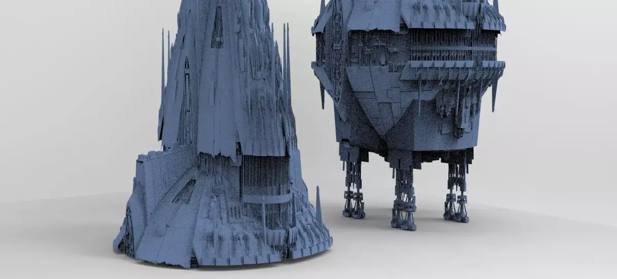 Sci-Fi Shuttle launcher moon base city 2 towers 3D model