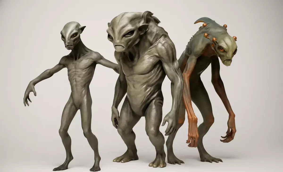 Pack of 3 Realistic Alien High Detail Sci Fi Character Low-poly 3D model