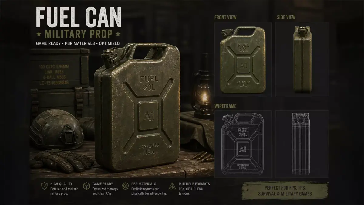 Military Fuel Can 3D Model  Tactical Jerry Can  Game Ready Low-poly 3D model