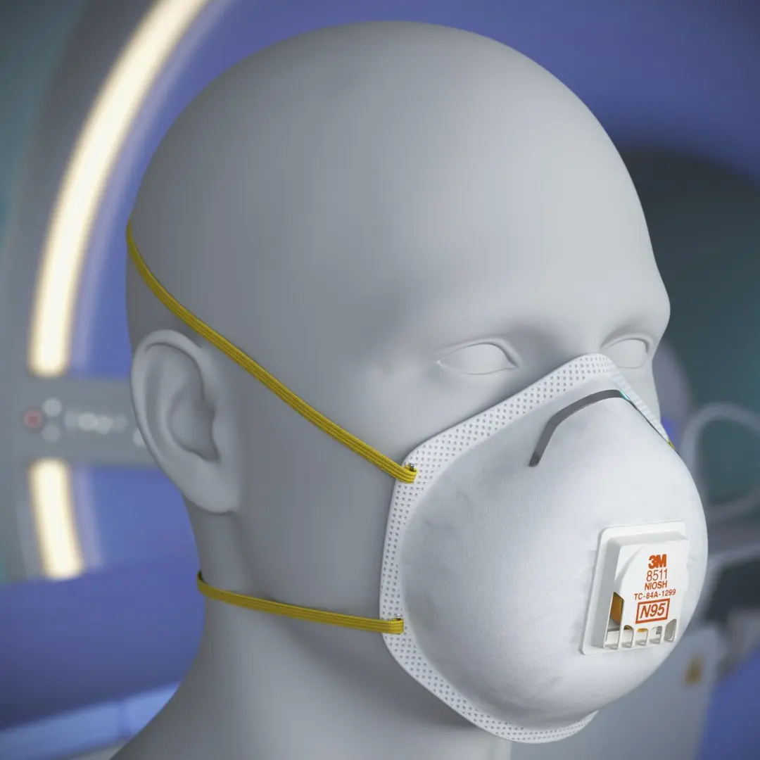 3M Cup Shape N95 Respirator Worn on Head 3D model