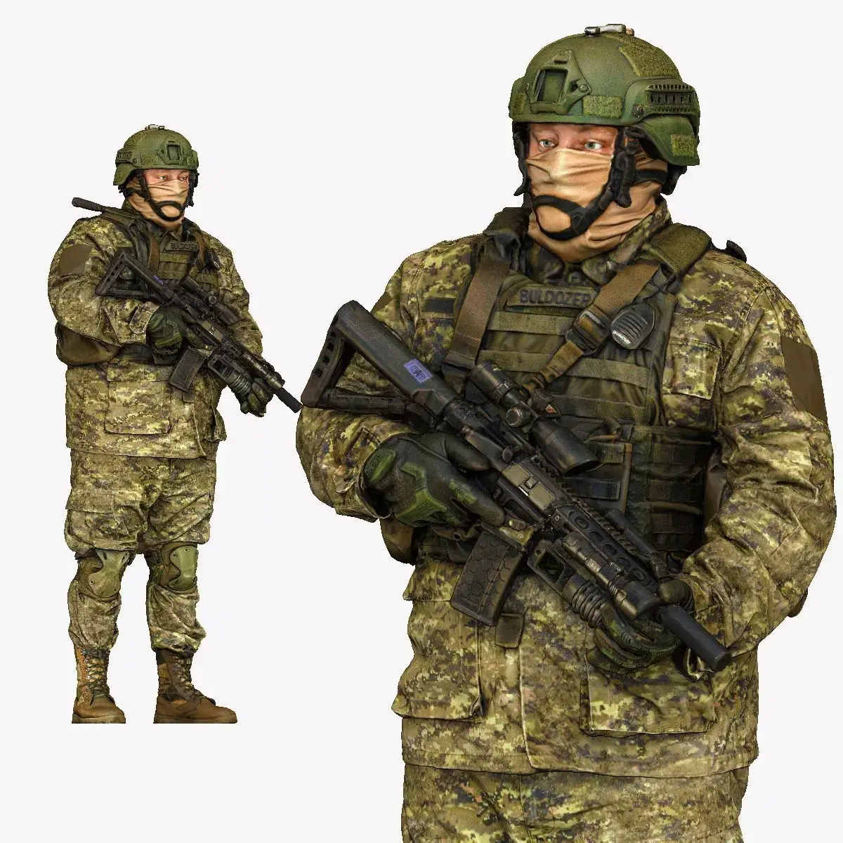 modern soldier in camouflage honeybadger 001149 3D model