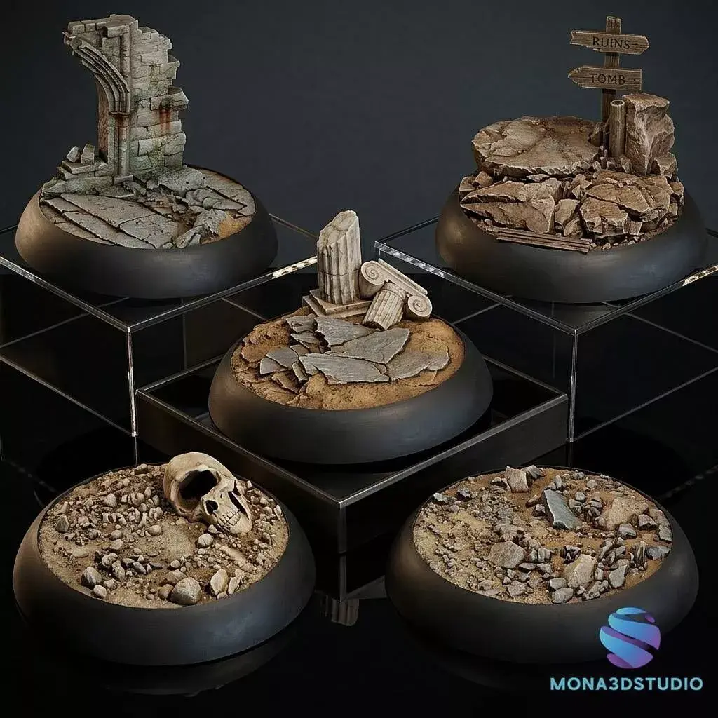 Ultimate Terrain Bases Pack- 25-32-40-50   Miniature Bases  STL  3D print model