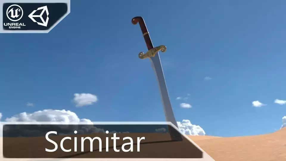 Scimitar sword with long handle Low-poly 3D model