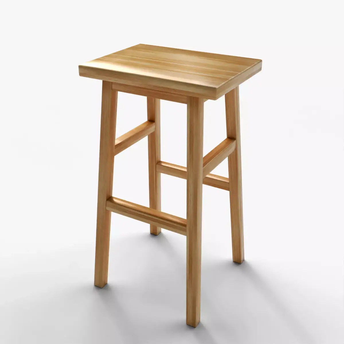 Realistic PBR Wooden Rectangular Stool Low-poly 3D model