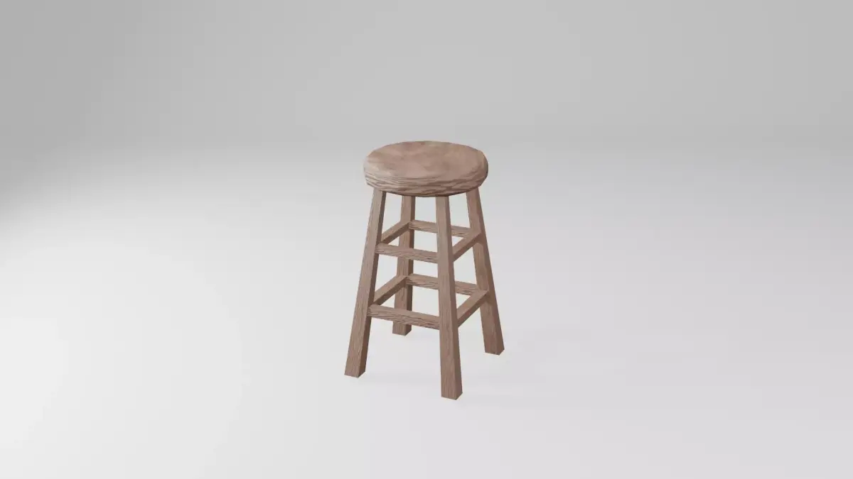 Low Poly Wooden Bar Stool -Realistic Wood Chair Low-poly 3D model
