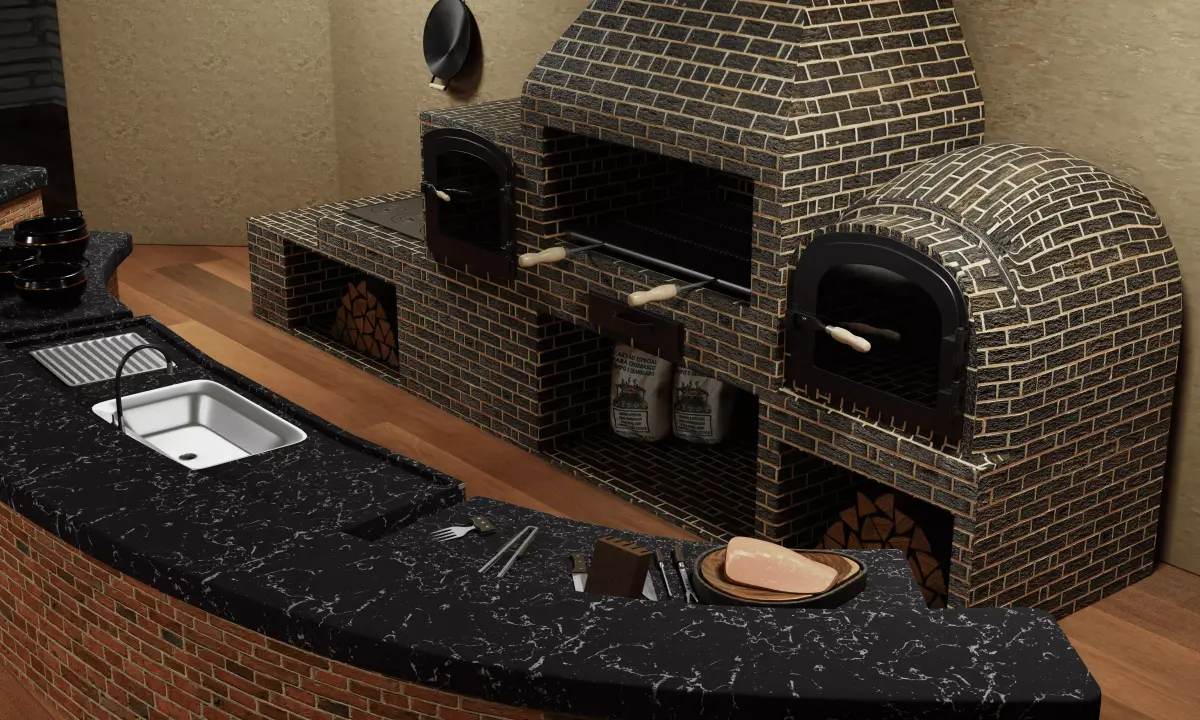 Rustic Outdoor Gourmet Kitchen and BBQ Set 3D model