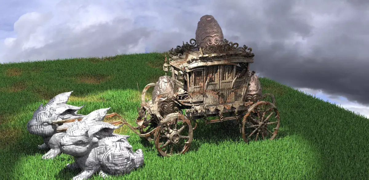 High polygon Stage Coach with Bunny 3D With Easter EGG  3D model