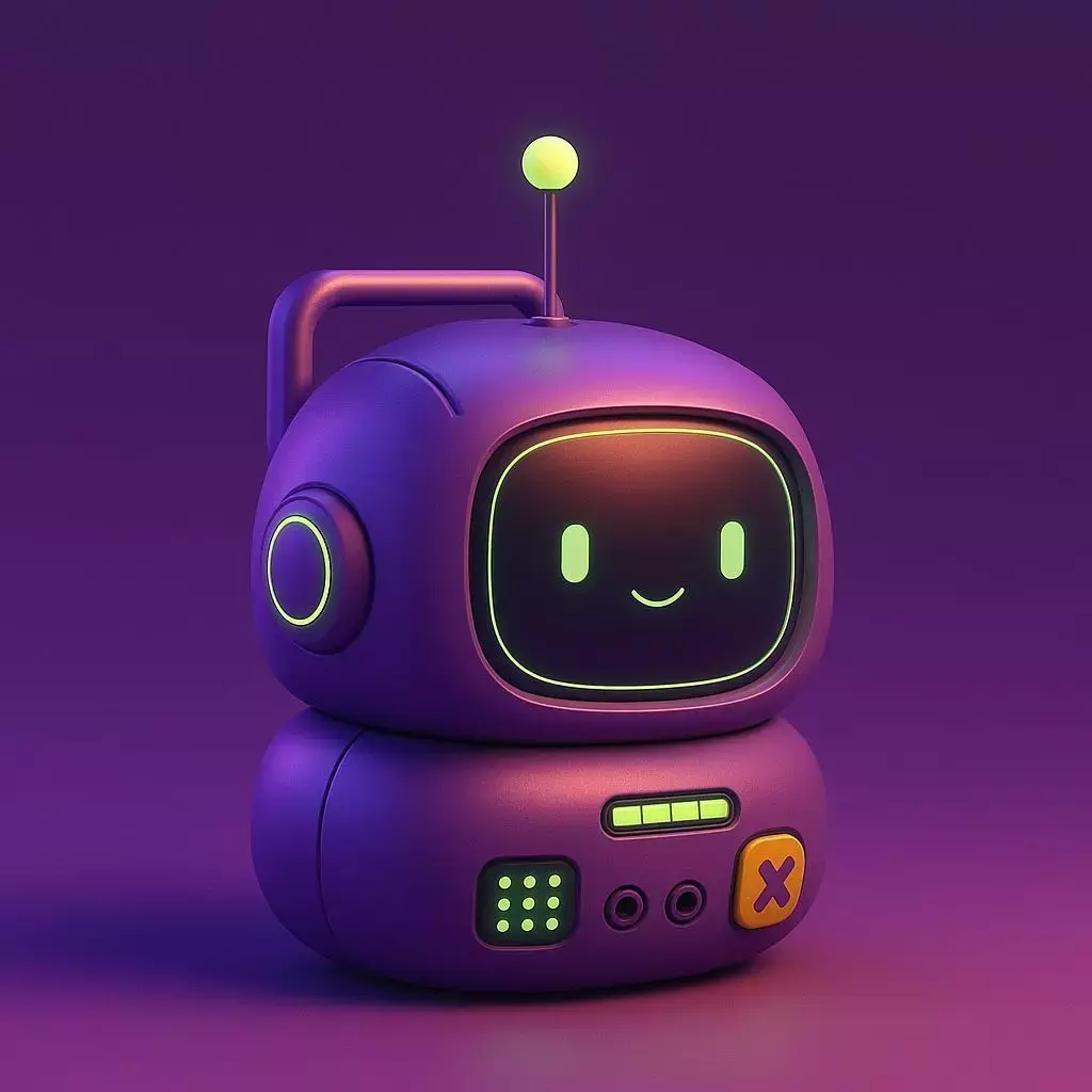 Cute Purple Robot 3D Model LowPoly Glowing Eyes Neon Design Low-poly 3D model