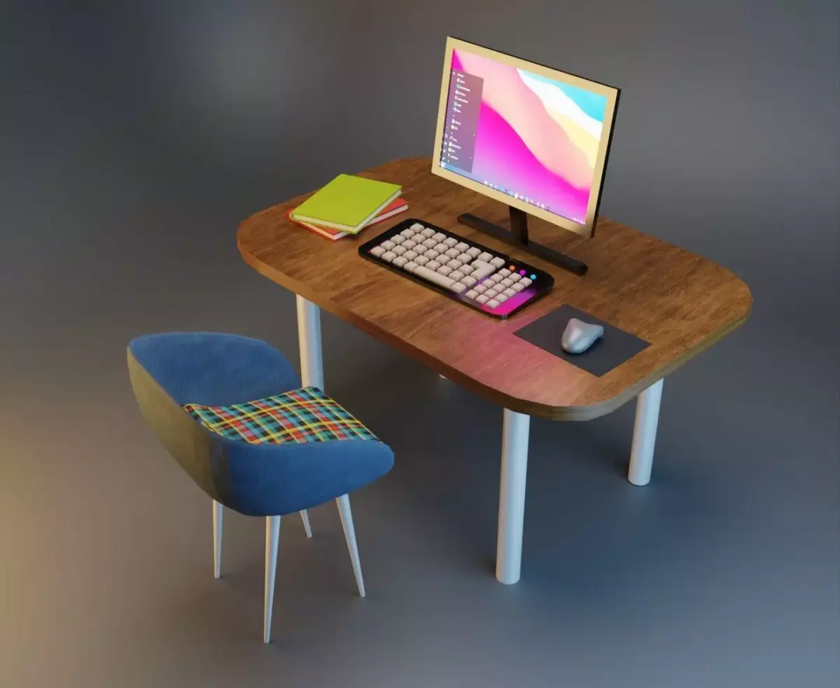 Desk and Chair Free low-poly 3D model
