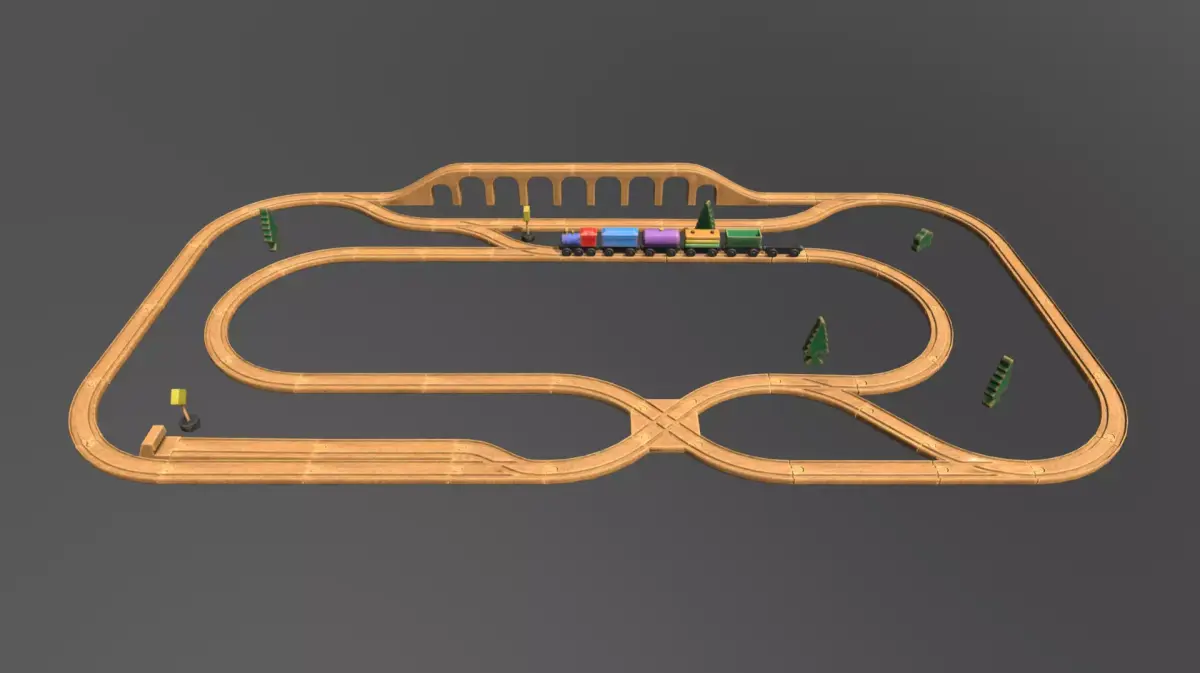 Wooden Toy Train Set Low-poly 3D model