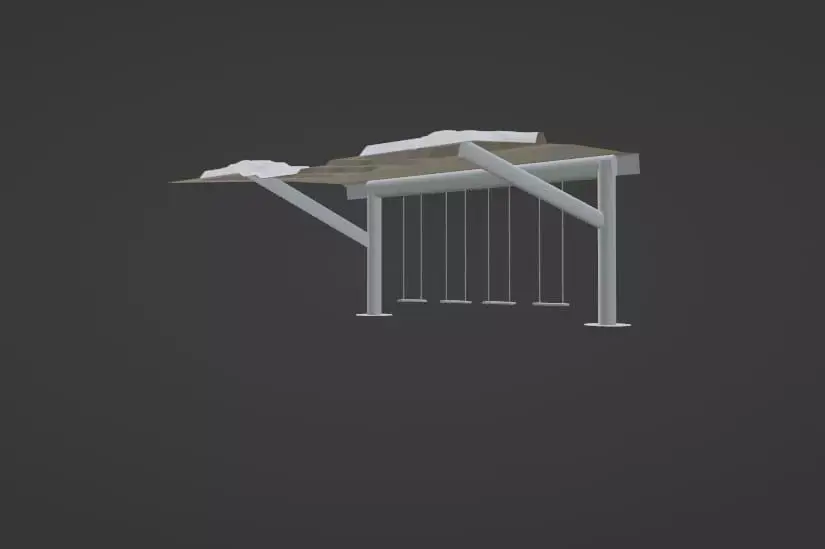 modern swing set pavilion with snow covered roof Low-poly 3D model