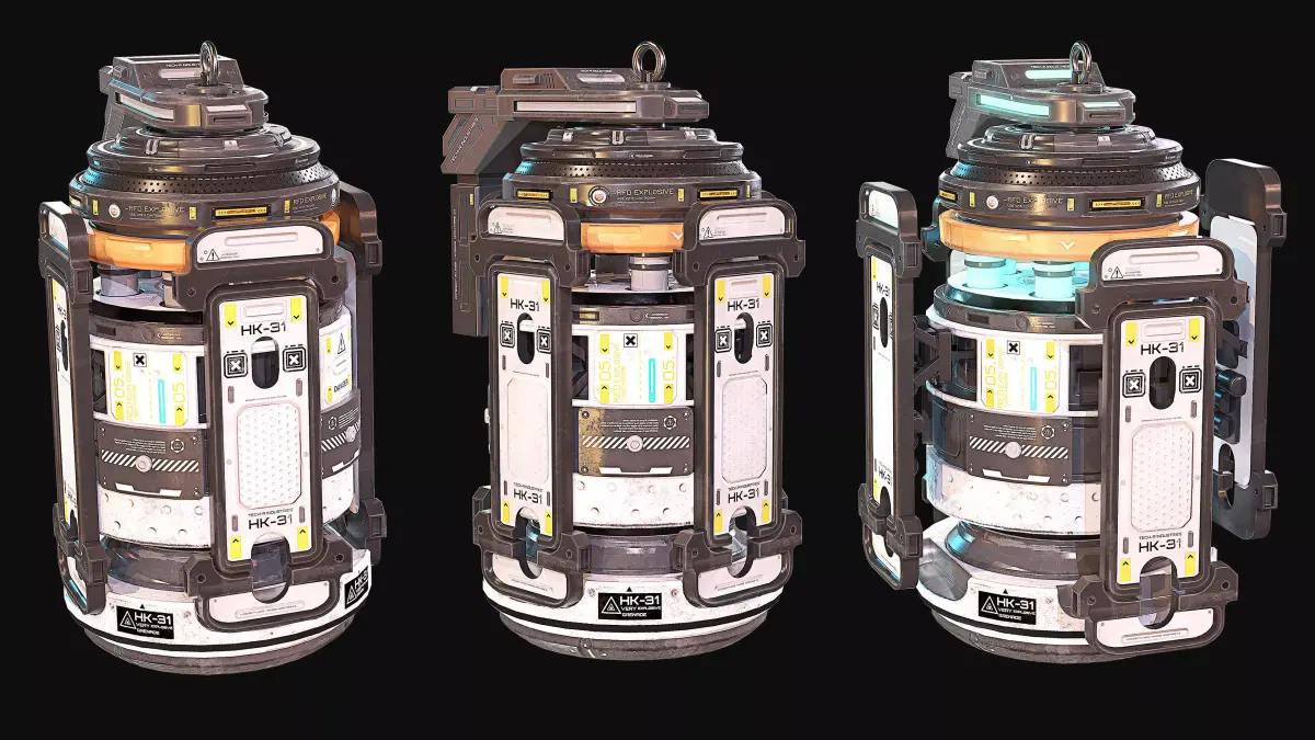 PBR Game Ready Futuristic Grenade 3D Asset Low-poly 3D model