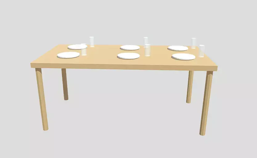 Traditional Dining table with plates glasses 3D model