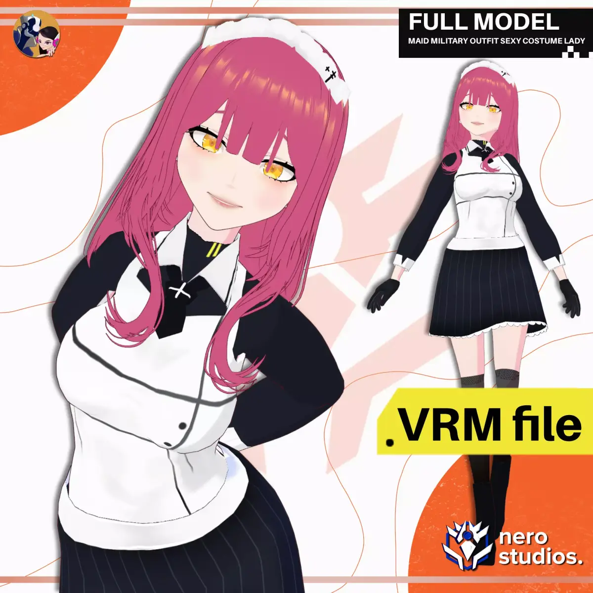 VRM MAID OUTFIT COSTUME LADY GIRL MILITARY FULL SET 3D model