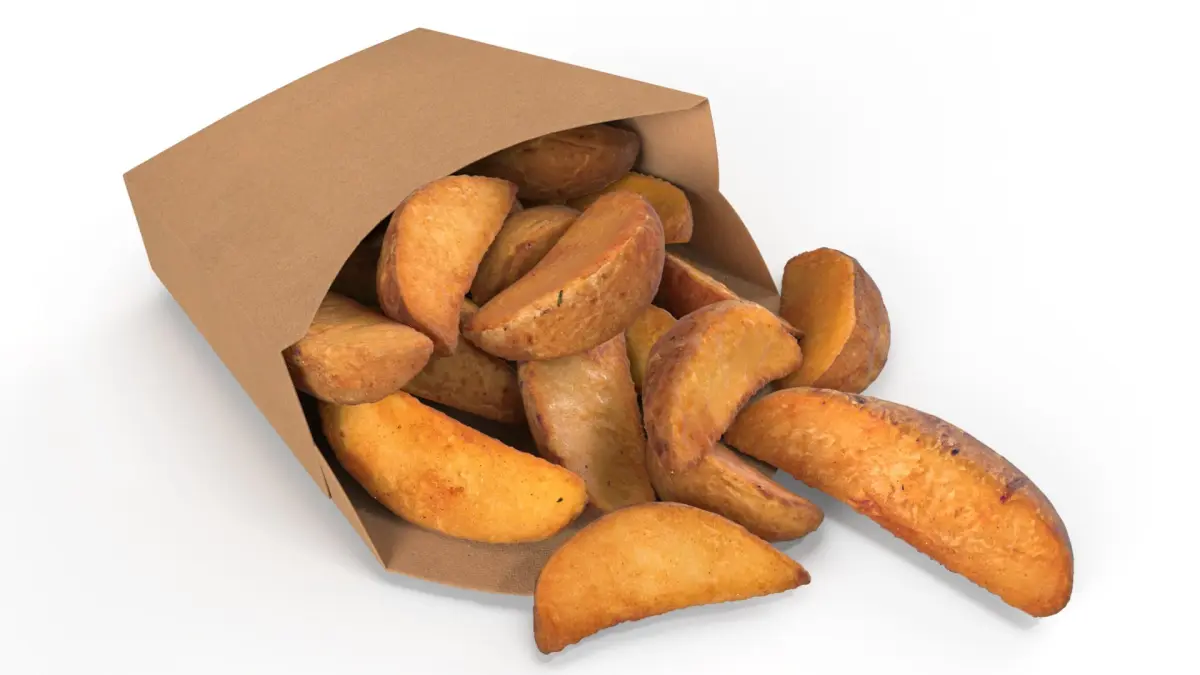 Rustic Potato Wedges in Kraft Packaging 3D model
