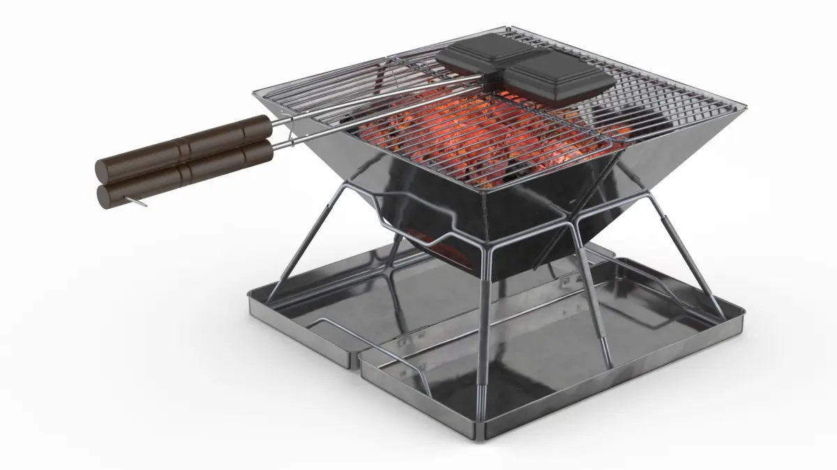 Cast Iron Sandwich Press on Camping Grill 3D model