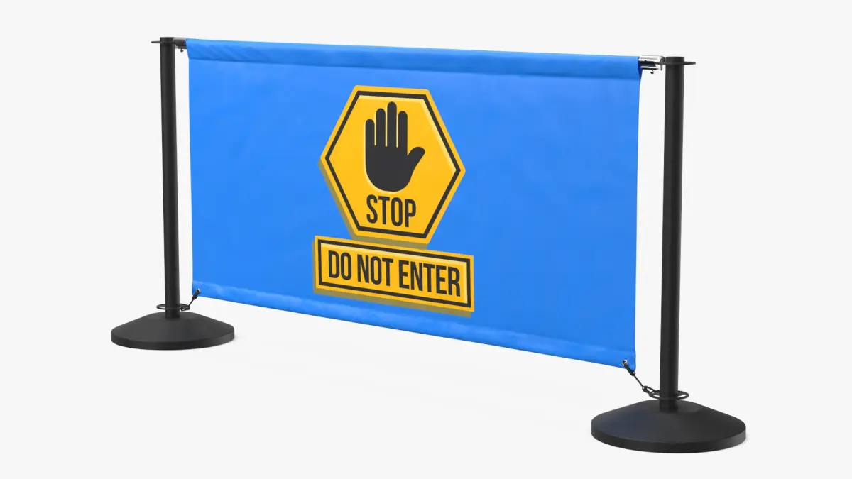 Barrier Banner Stand with Warning Sign 3D model