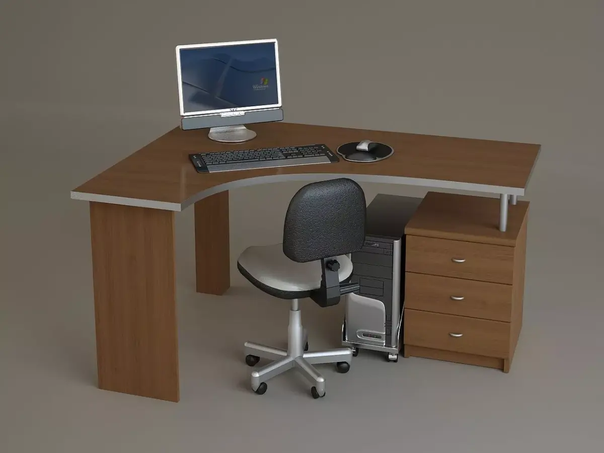 computer set desk with chair and monitor Free 3D model