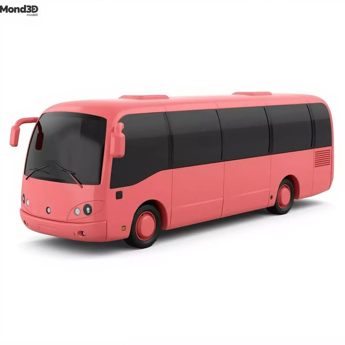 Pink Cartoon Bus 3D Model Low-poly 3D model