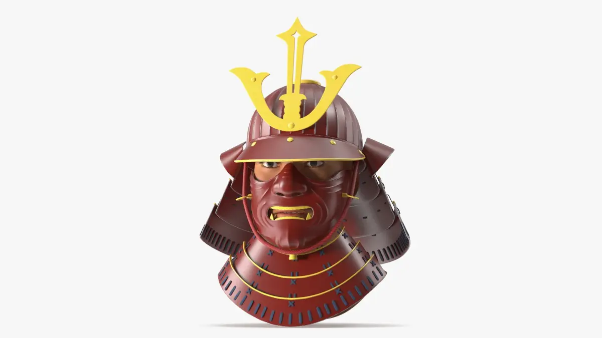Armored Samurai Head with Kabuto and Menpo Red 3D model