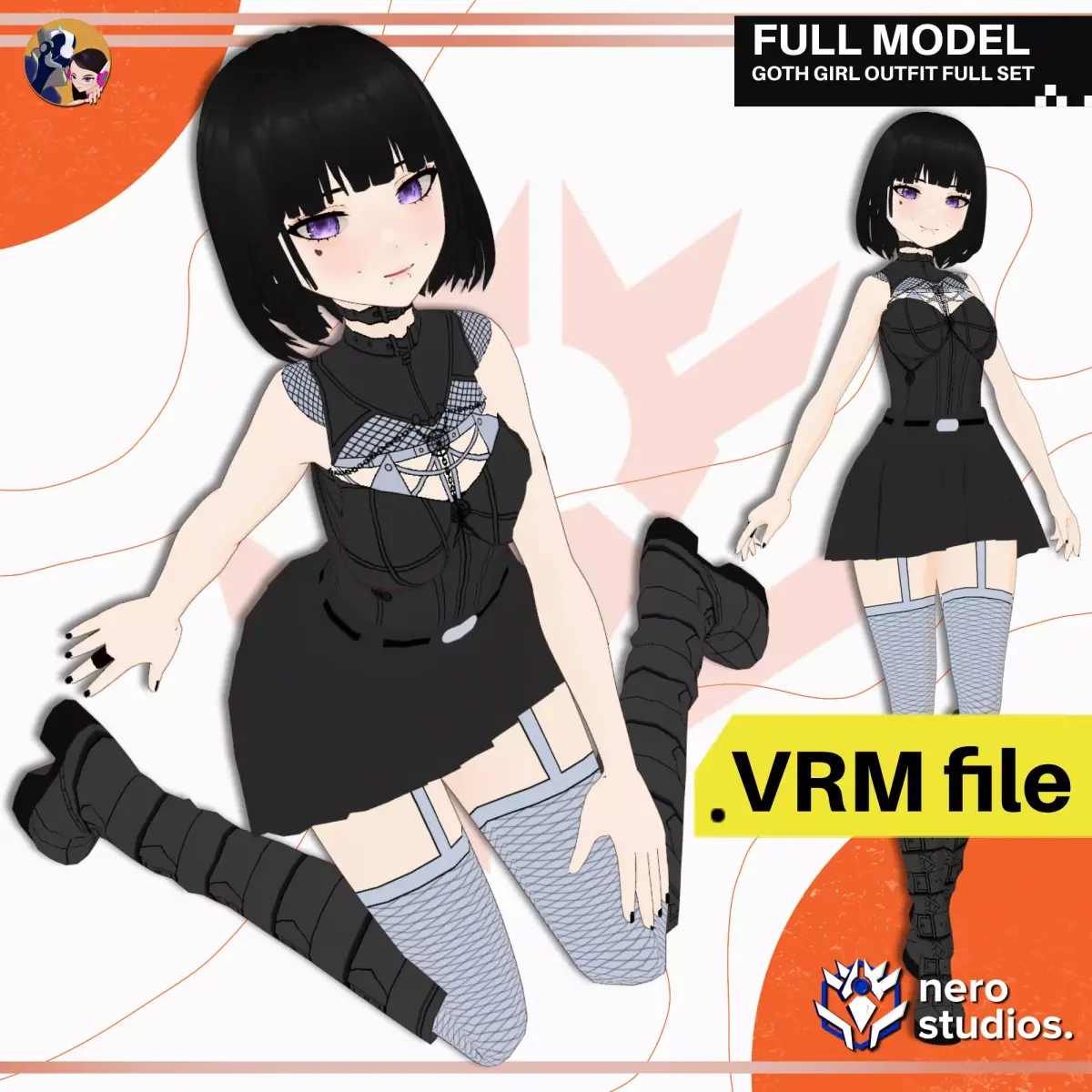 VRM 3D MODEL GOTH GIRL OUTFIT SEXY CUTE DARK PUNK SCI FI 3D model
