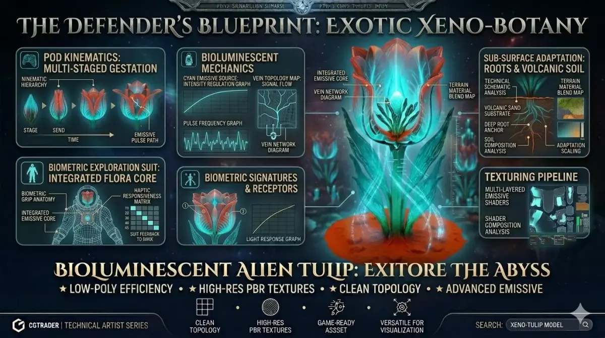 Alien Bioluminescent Tulip - Sci-Fi Fantasy Flora 3D model