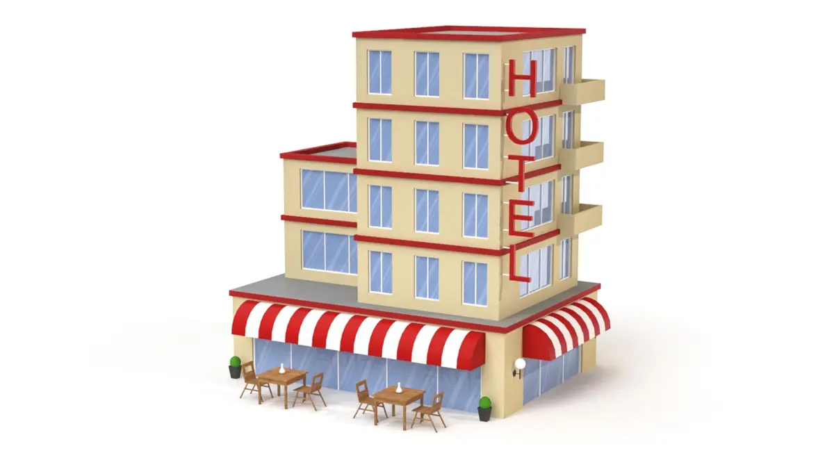 Cartoon Hotel Low Poly 3D Model