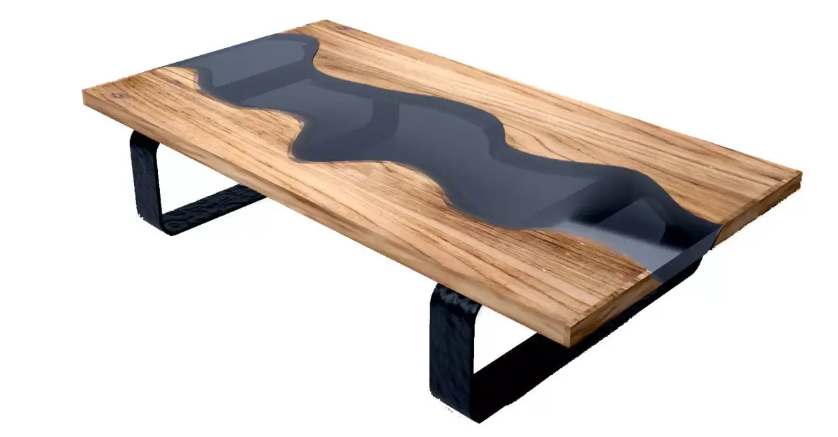 Wooden Table with Black Resin River Free 3D model