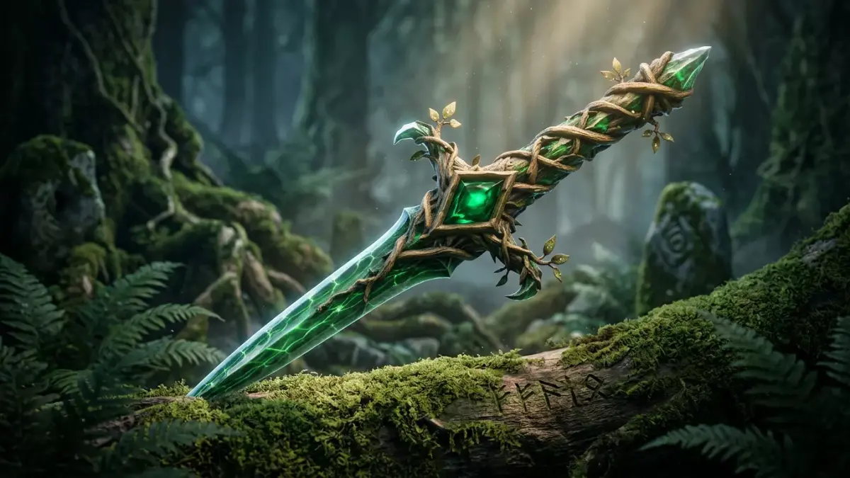 Forest Crystal Dagger - Fantasy Game Ready Weapon Low-poly 3D model