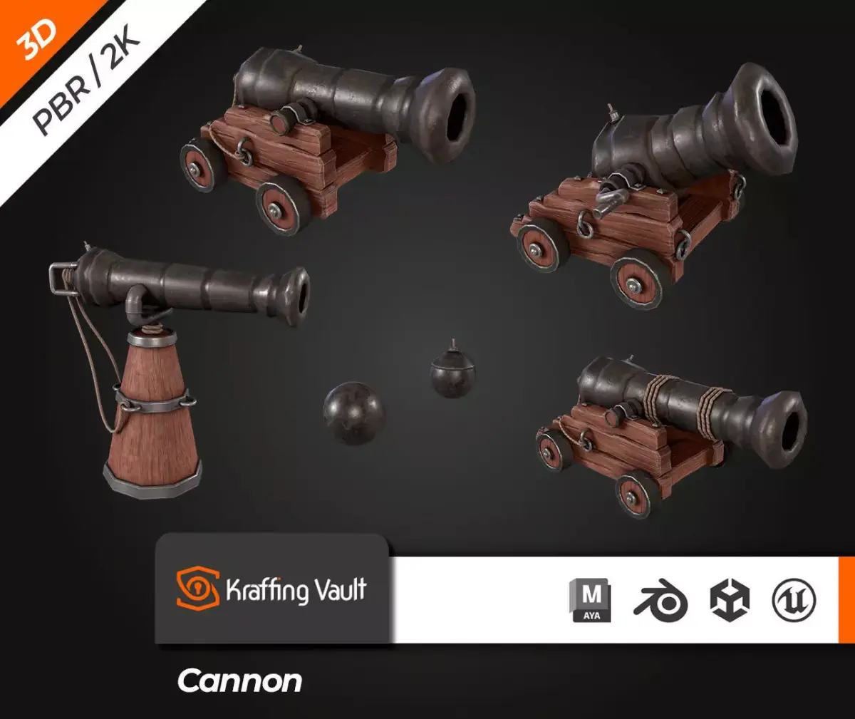 Cannon  Low-poly 3D model purchase