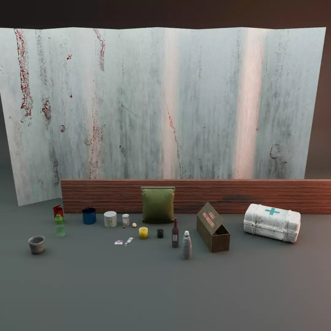 Post-Apocalyptic Survival Props And Rations Low-poly 3D model