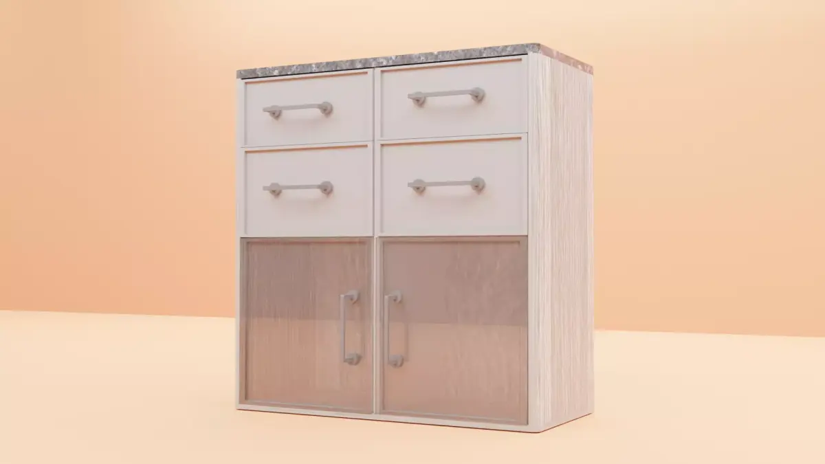 Low Poly Furniture kitchen cabinet with drawers Free low-poly 3D model