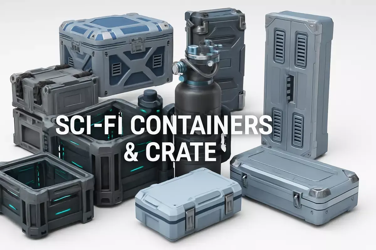 Sci-Fi Crates and Containers Low-poly 3D model