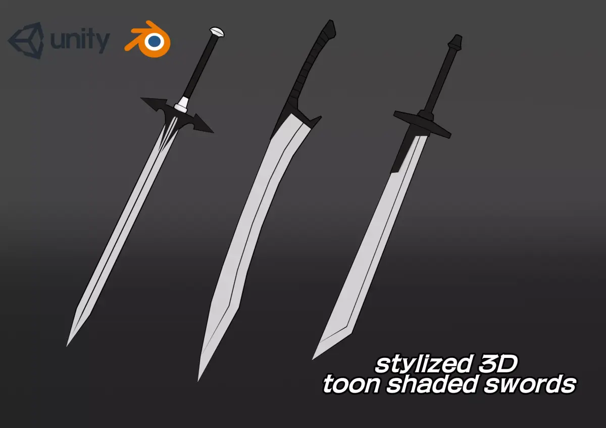 Toon shaded melee weapons - swords Low-poly 3D model