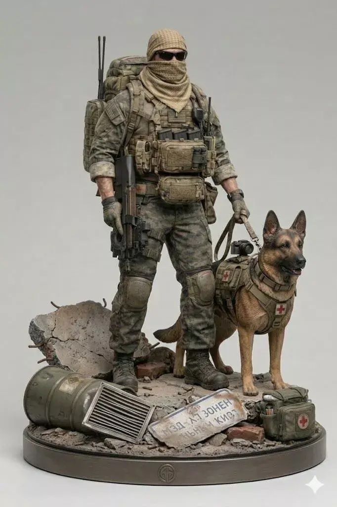 Combat Medic Handler And Rescue Dog STL Miniature Model 3D print model