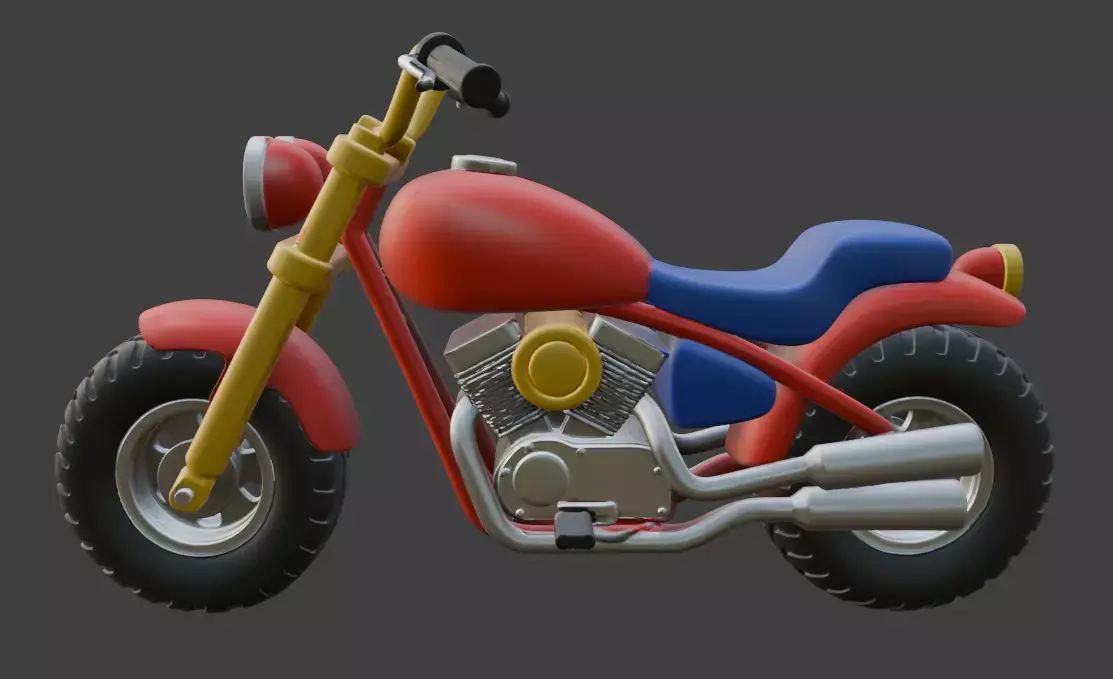 Cartoon Red Chopper Motorcycle 3D Model 3D model 4