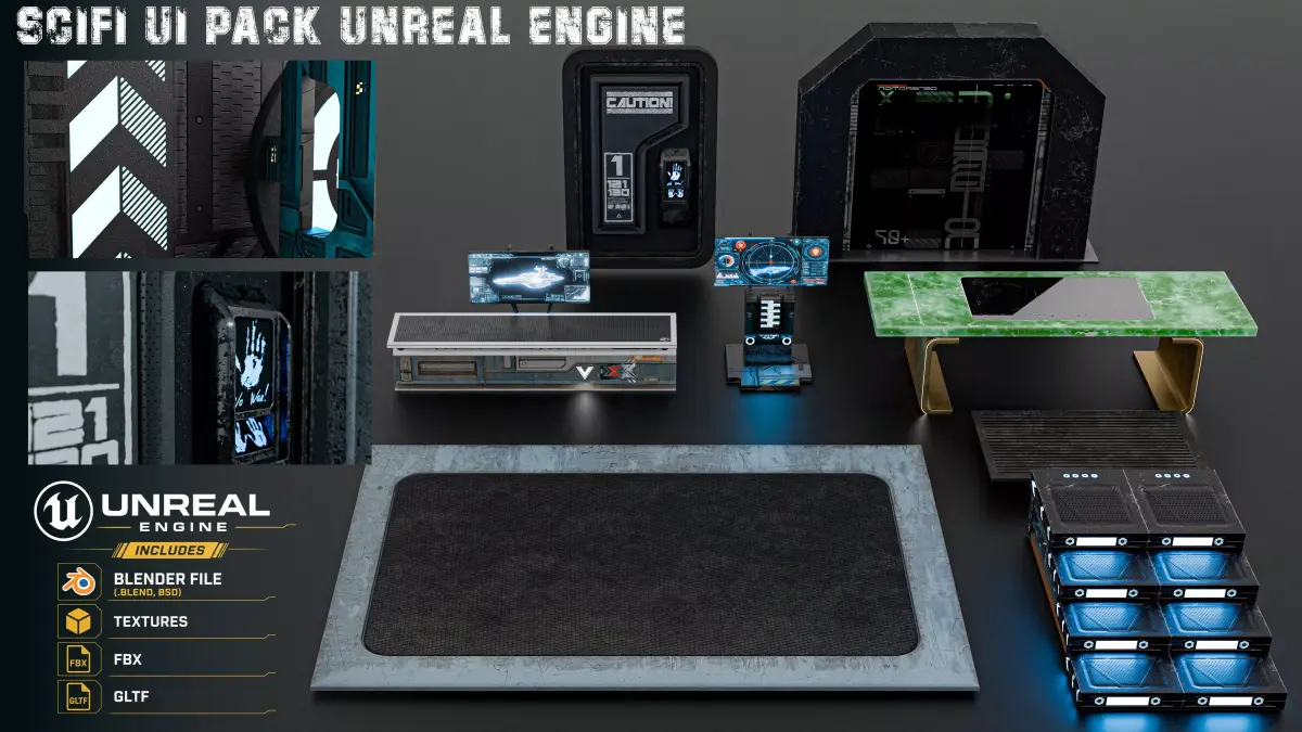 Sci-Fi Cyberpunk Terminal UI Pack Modular Control Panels  Low-poly 3D model