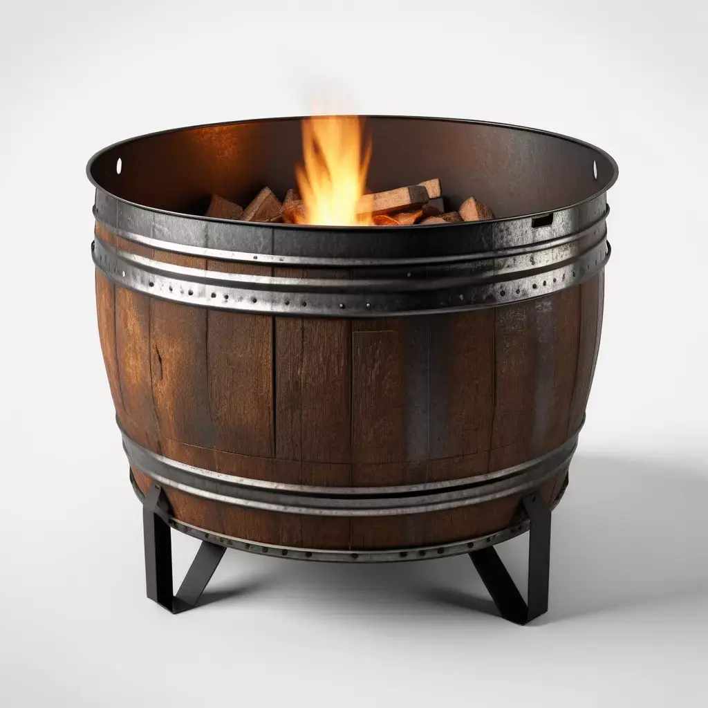Rustic Wooden Barrel Fire Pit 3D model