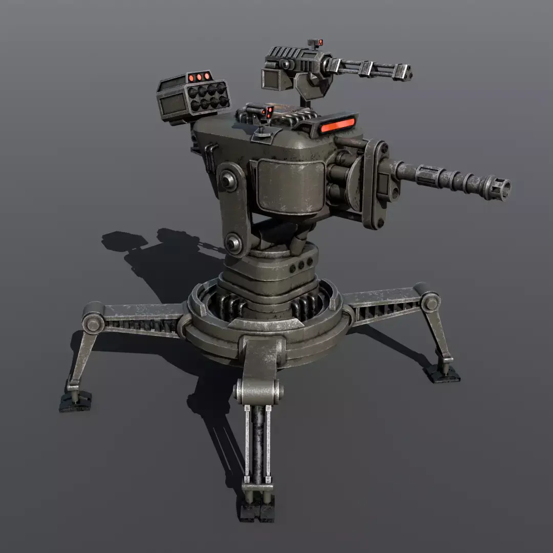 Sci-Fi Defense Turret 3D Model Game Ready Hard Surface Weapon Low-poly 3D model