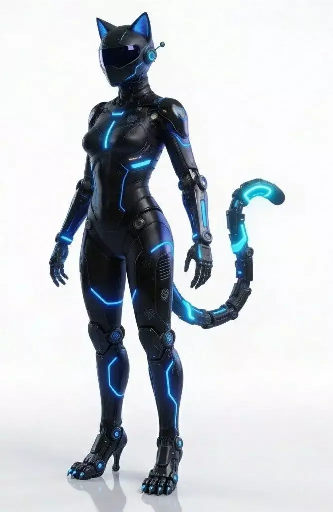 Realistic Future Neon Cat Android Skin 3D Model Low-poly 3D model